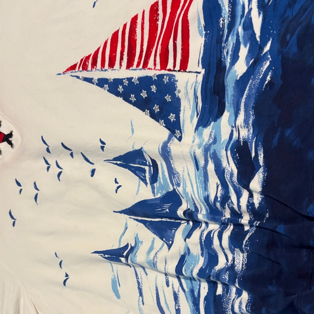 Alfred Dunner womens short Sleeve Sailboat Tee - White and Blue - Picture 4 of 5